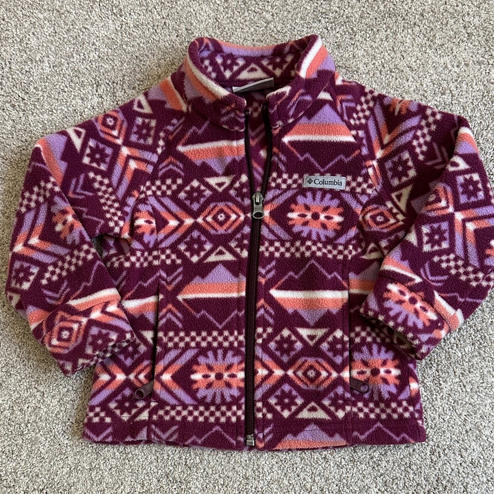Columbia Purple and Pink Patterned Fleece Jacket